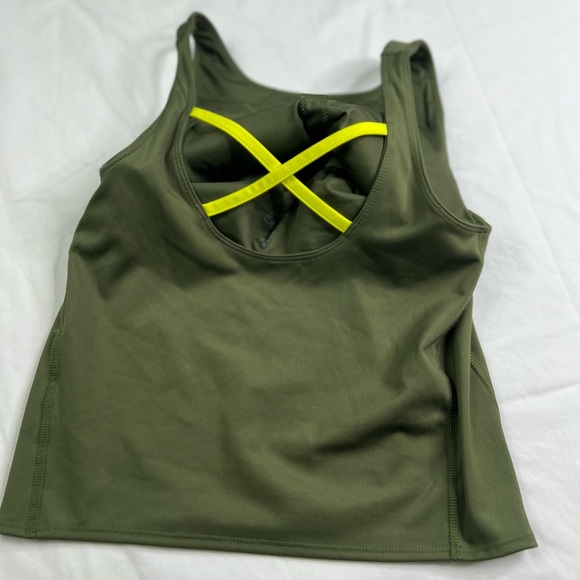 adidas Tops - ADIDAS Prime Green Crop Top Size S Green Yellow Stripes Back Tank Top A020623